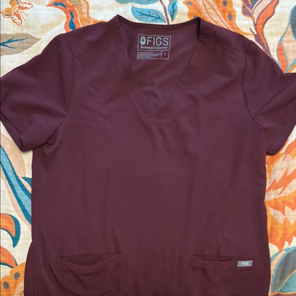 FIGS Burgundy Scrub Top